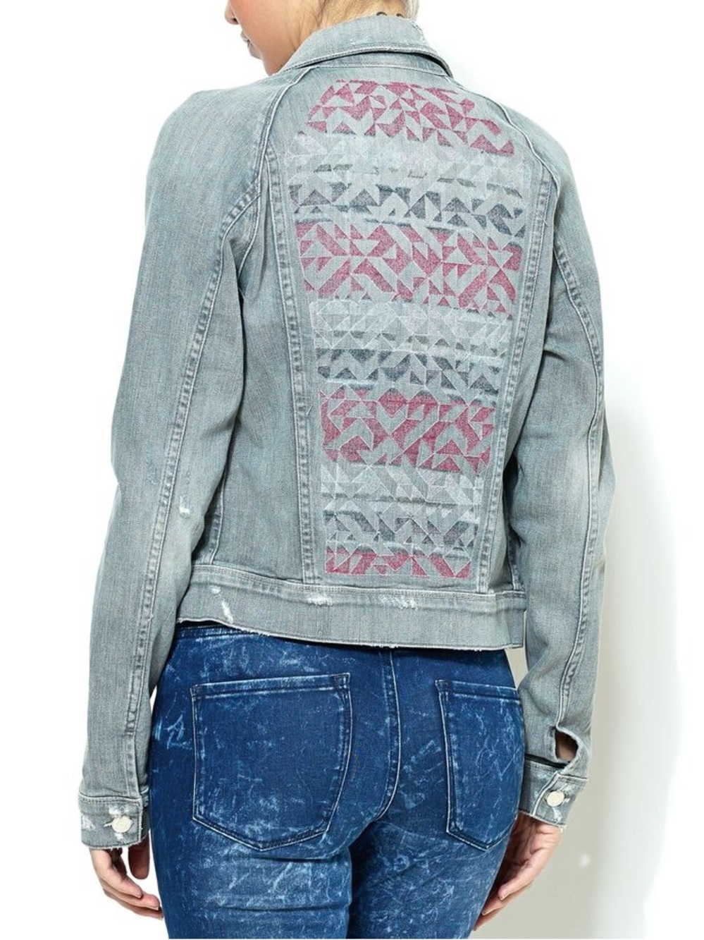 MOTHER The Bully Denim Jacket Holy Smokes geometric Size Medium